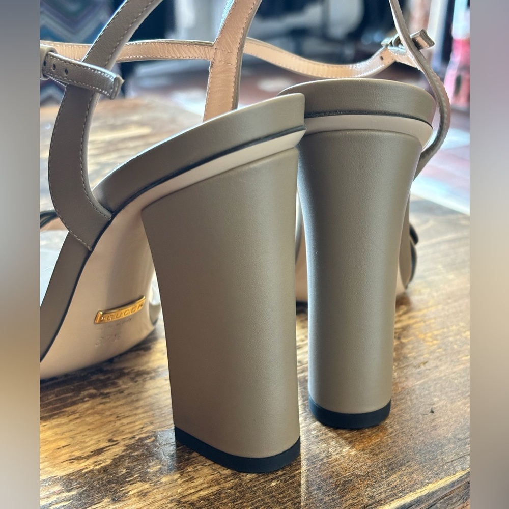 GUCCI Greige GG Marmont Stack Heel Sandal - Picture 10 of 14